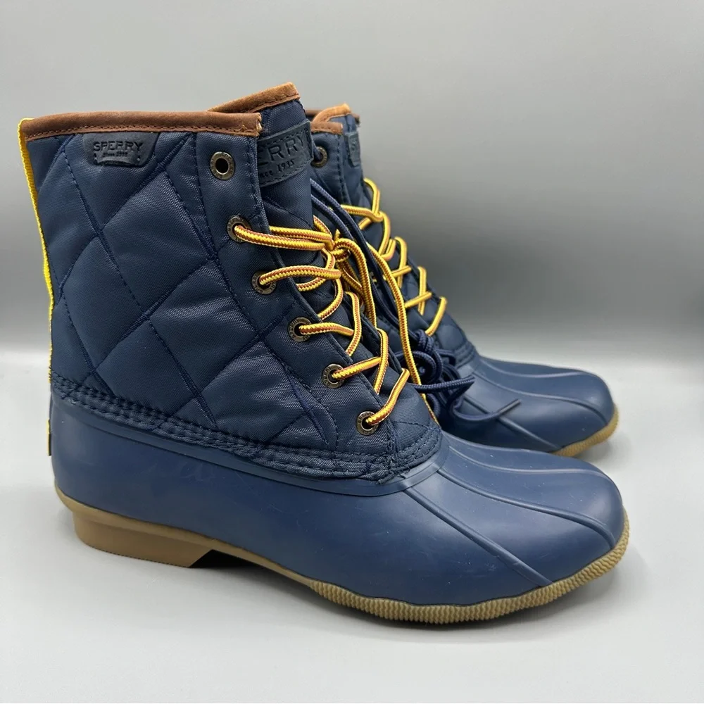 Sperry Saltwater Nylon Navy Duck Boots Mens Size 9.5 Blue Yellow